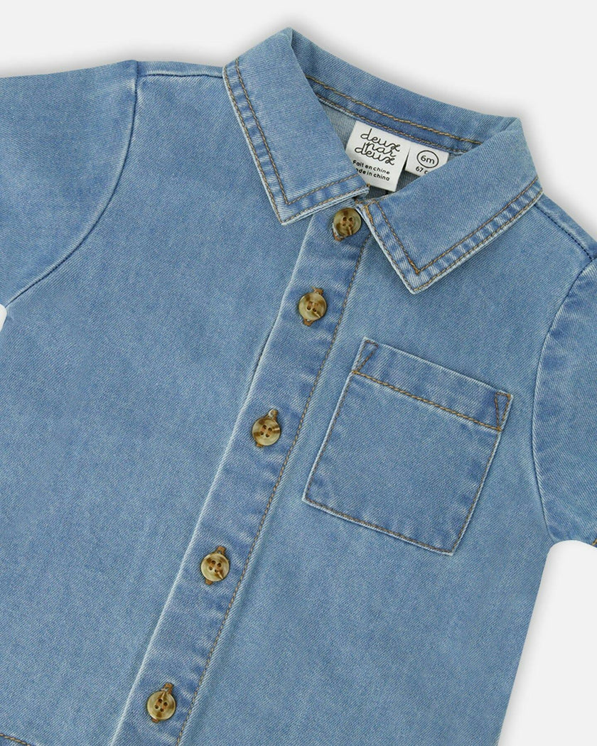 Light Blue Chambray Top And Short Set