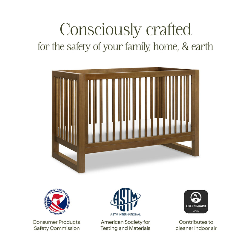 Nantucket 3-in-1 Convertible Crib w/Toddler Bed Conversion Kit in Natural Walnut