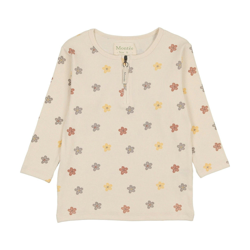 Floral Ribbed 3/4 Sleeve Top