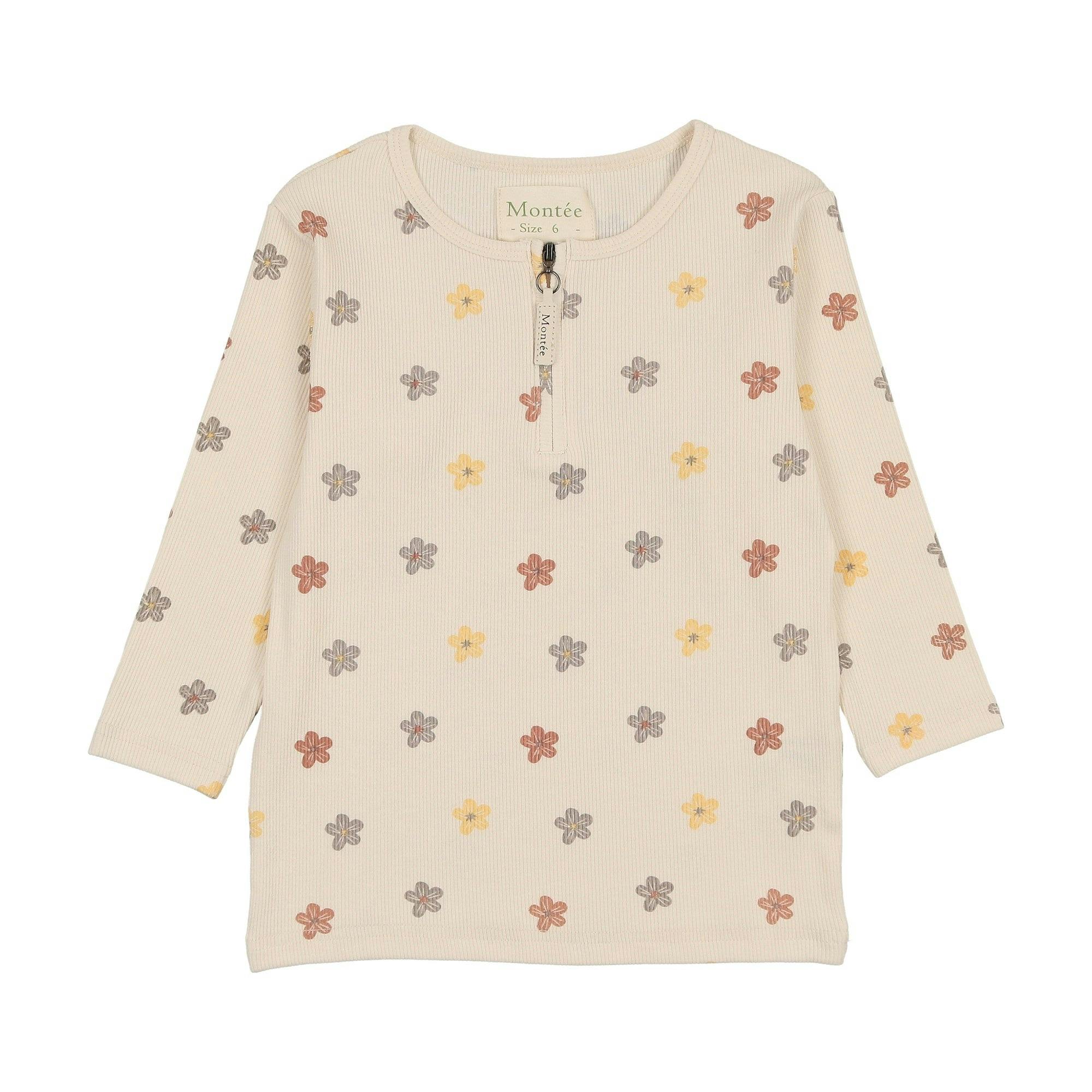 Floral Ribbed 3/4 Sleeve Top