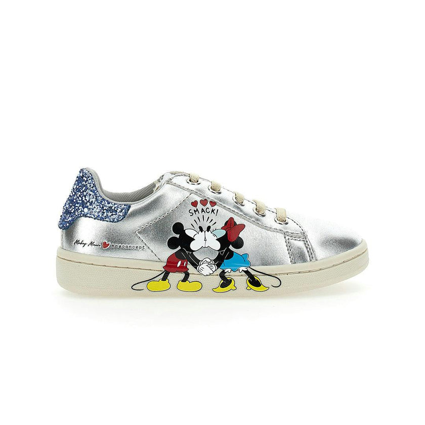 Silver Mickey + Minnie Glitter Tab Velcro Sneakers