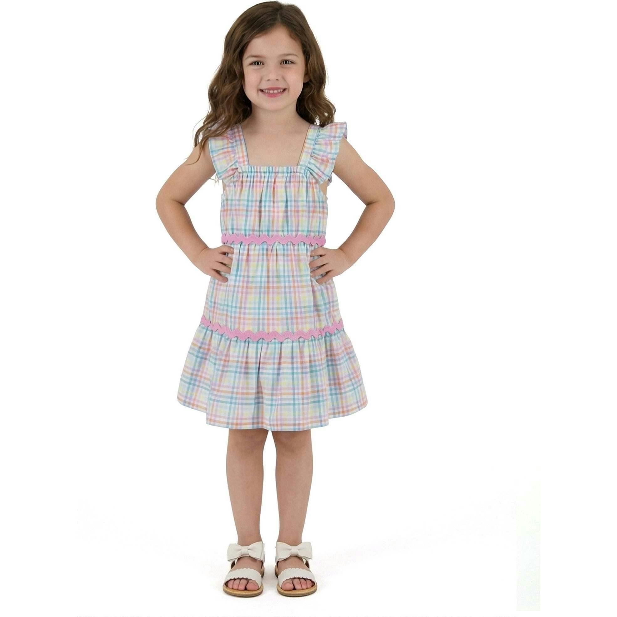 Girls Tiered Dress | Pastel Plaid