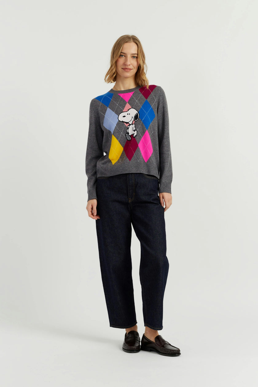 Wool-Cashmere Snoopy Argyle Sweater