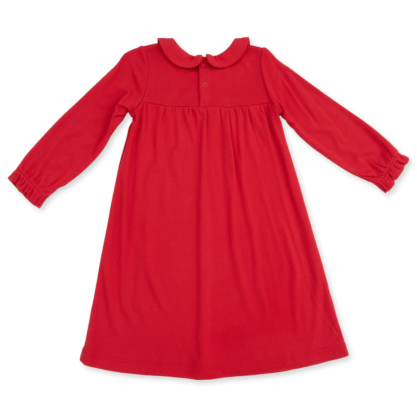 Ribbon Red - Knit Flame Resistant Long Sleeve Gown with Peter Pan Collar