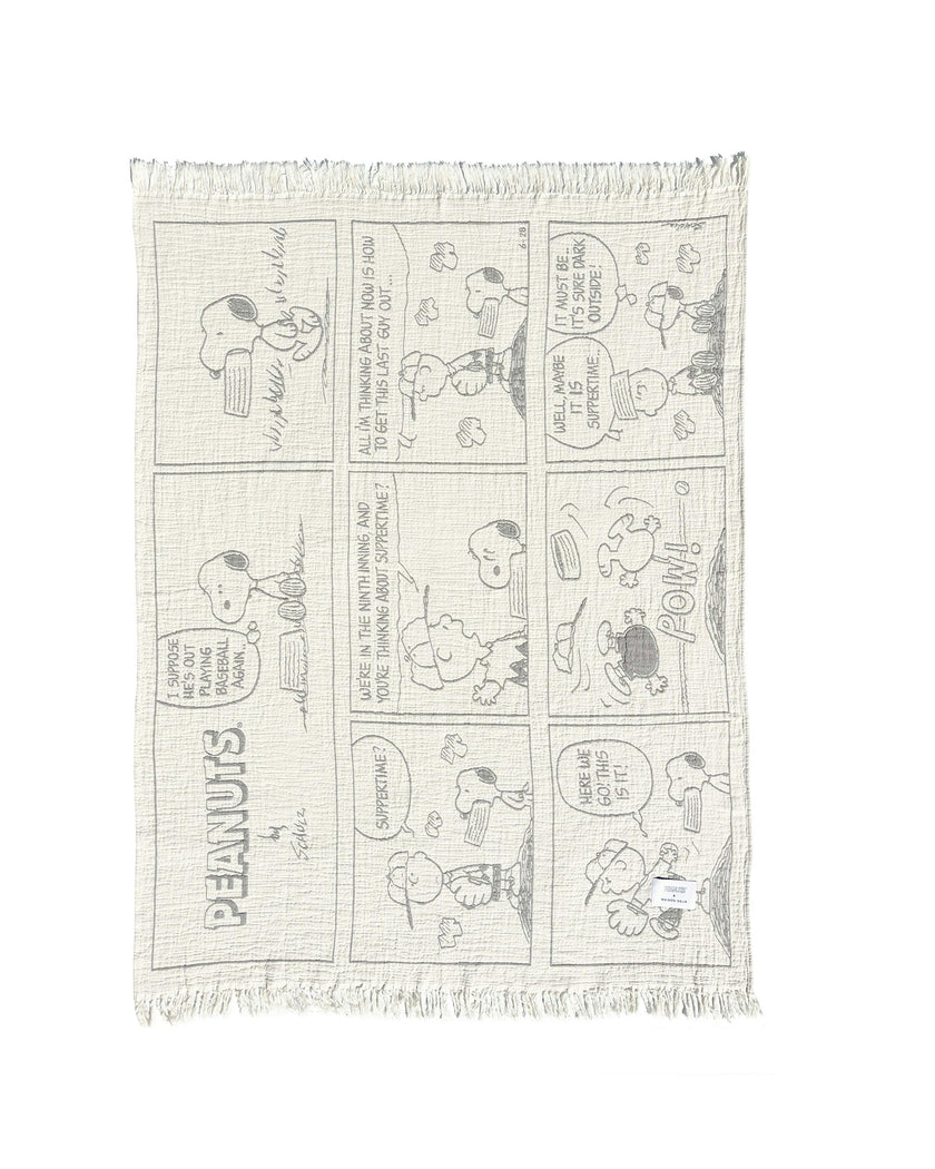 Blanket PEANUTS BASEBALL Comic Strip Cotton Black / White 4.25 x 6.5ft