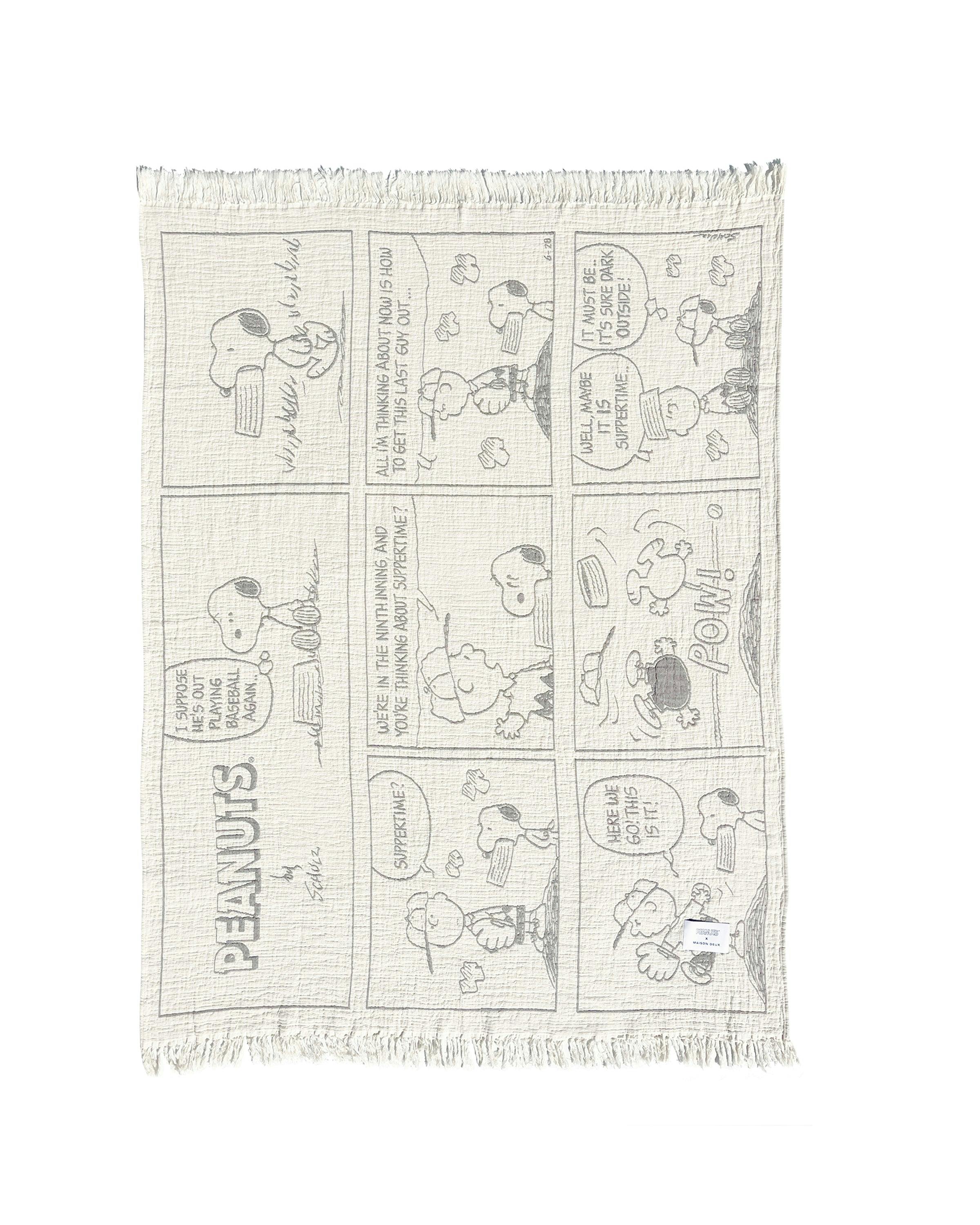 Blanket PEANUTS BASEBALL Comic Strip Cotton Black / White 4.25 x 6.5ft
