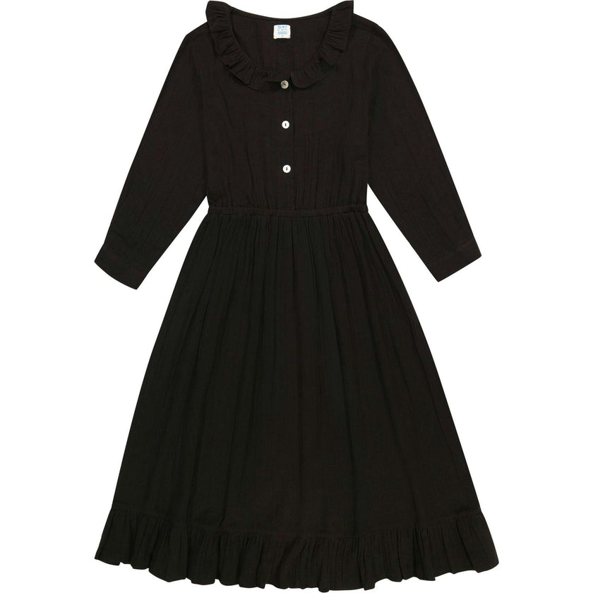 Women's Brigitte Cotton Ruffle Neck High Waist Shirt Dress, Blue