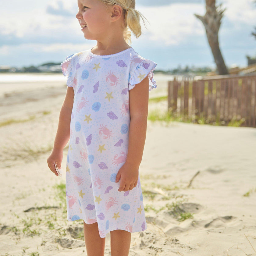 Printed Angel Sleeve Dress - Sea Shells