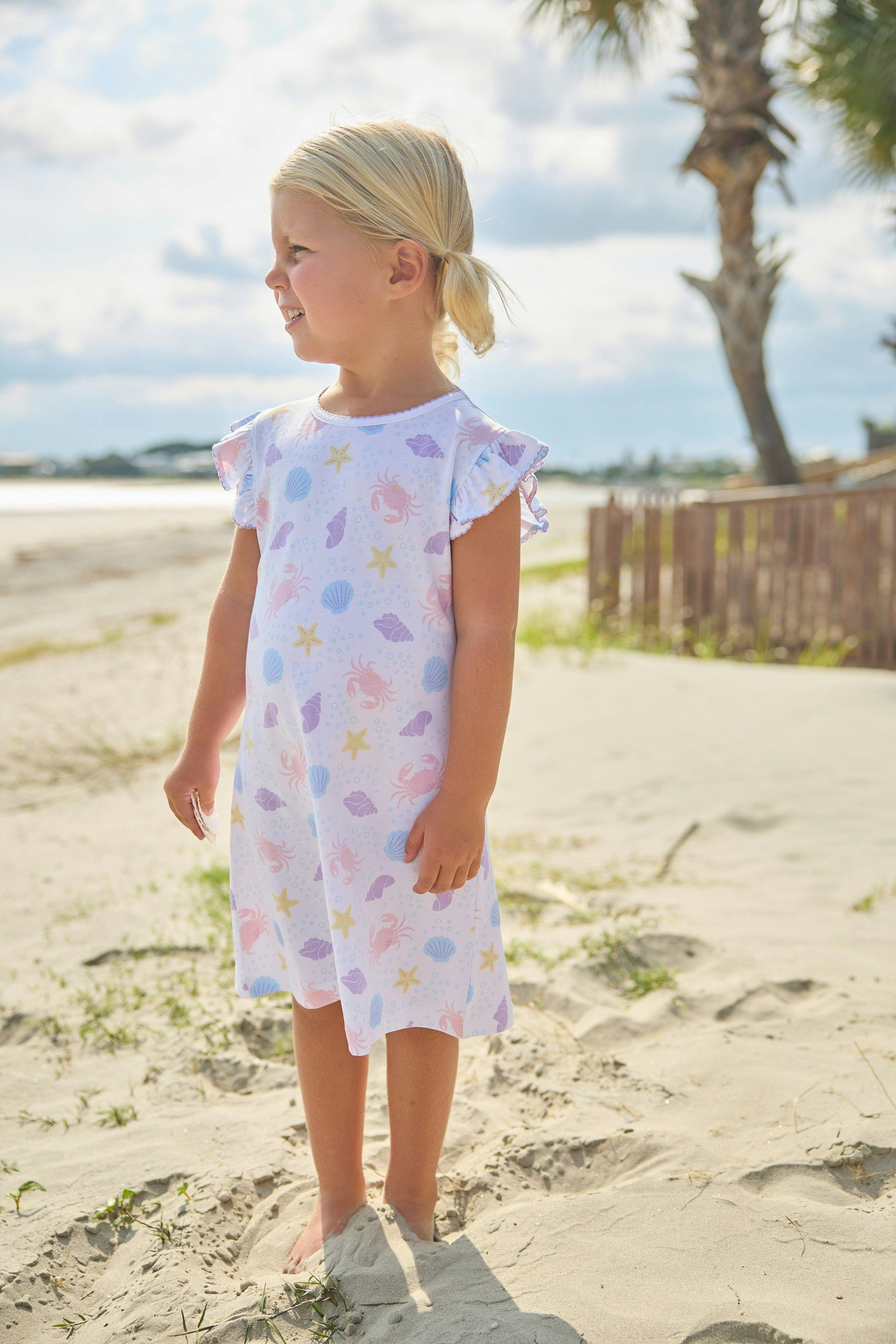 Printed Angel Sleeve Dress - Sea Shells