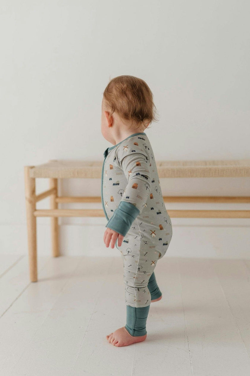 Baby Boy Long Sleeve Zip Romper in Farm