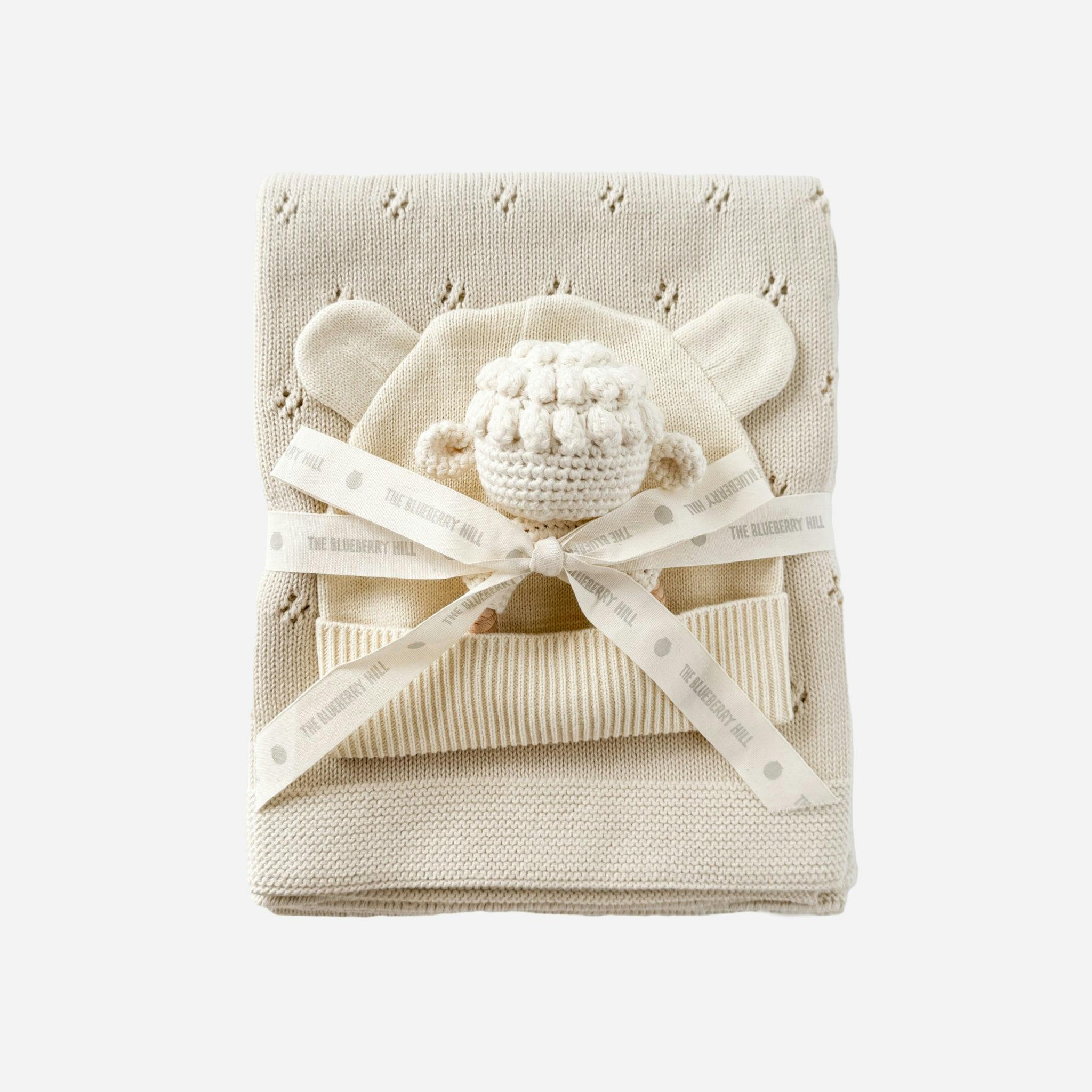 Pique Blanket Hat and Lamb Teether Gift Set
