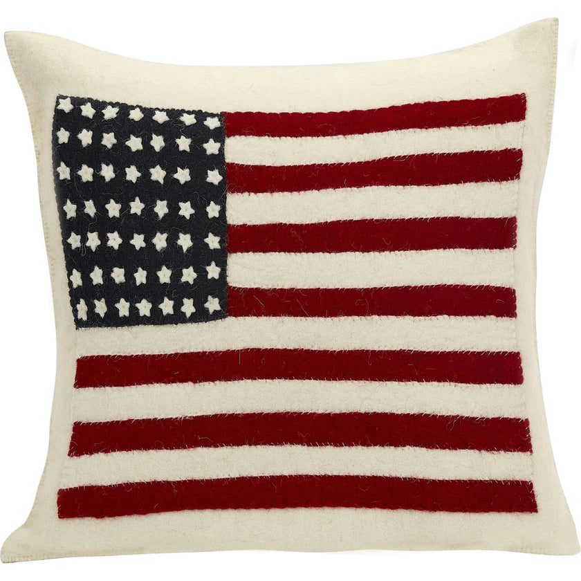 American Flag Hand Felted Wool Pillow - Cream 20" Arcadia Home