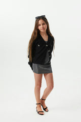 Mickey Black With Bow Buttons Sweater Cardigan