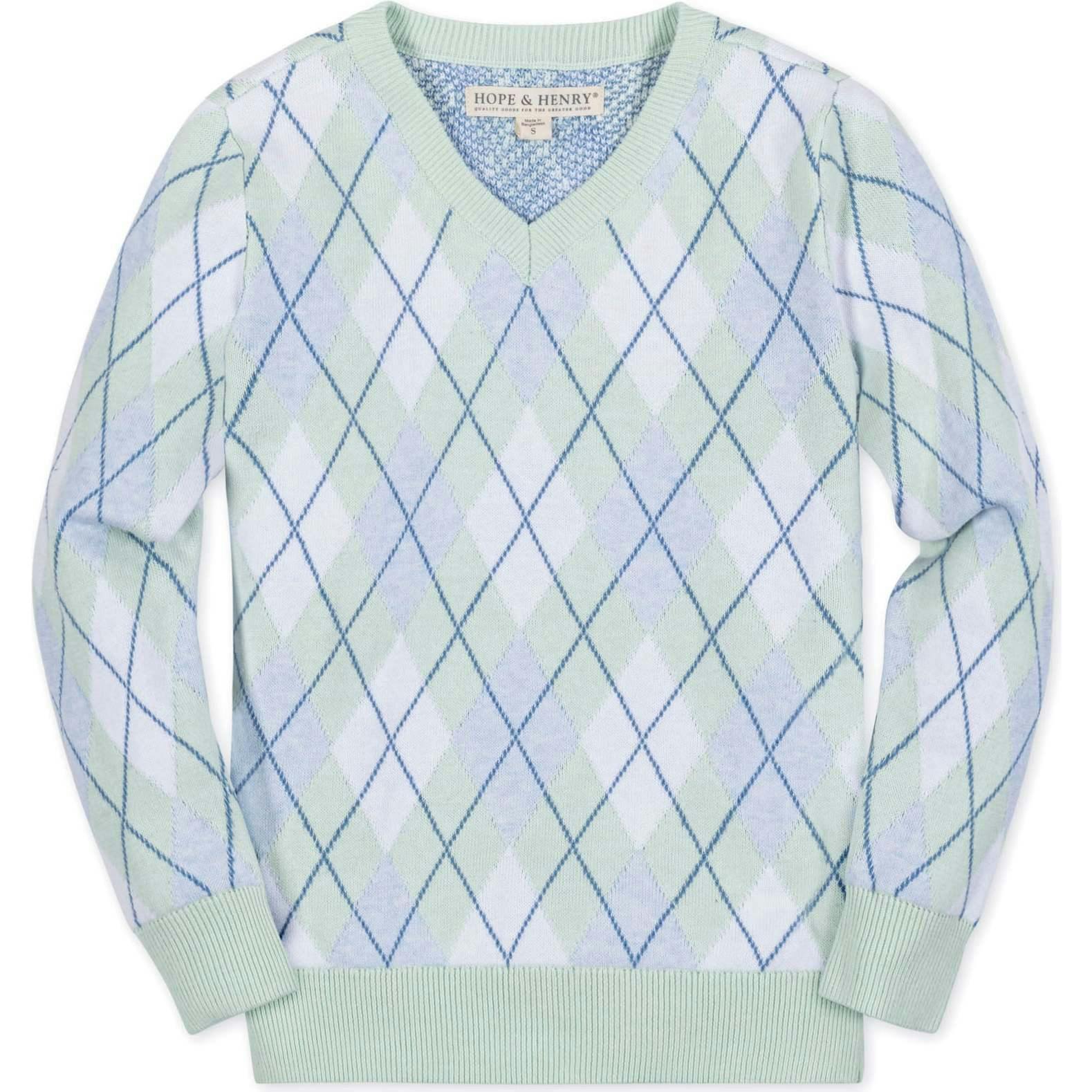 Organic Long Sleeve Fine Gauge V-Neck Sweater, Blue