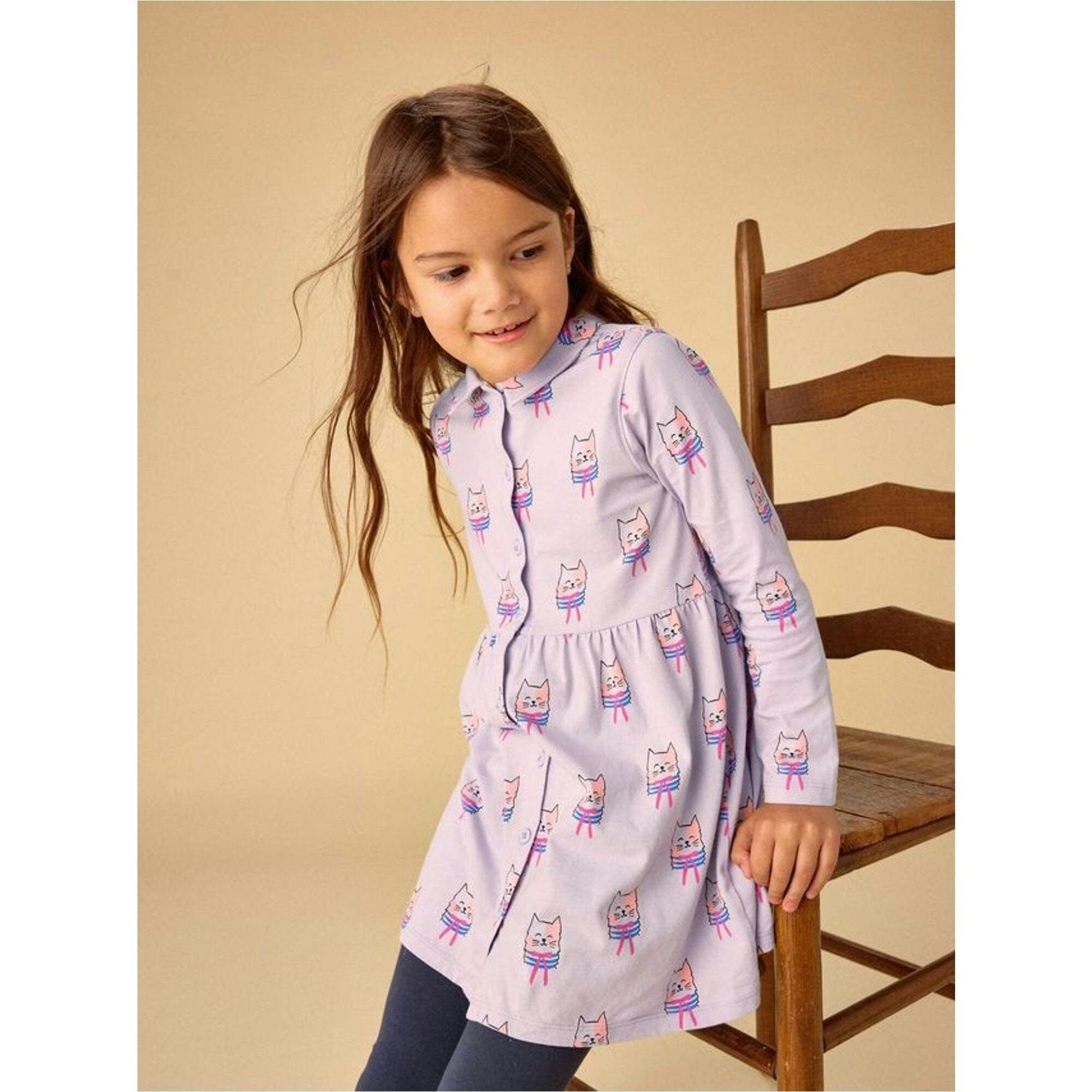 Collared Long Sleeve Shirtdres, Natural