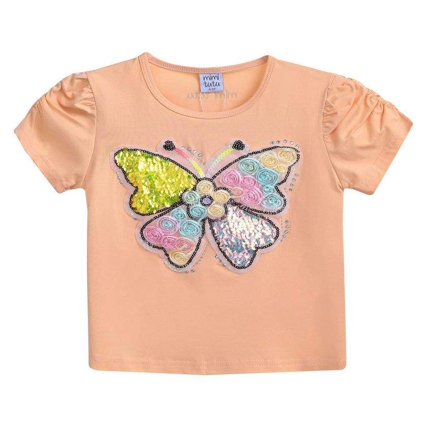 Peach Butterfly Applique T-Shirt
