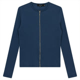 Thin Ribbed Crop Zipper Bomber