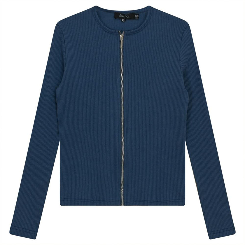 Thin Ribbed Crop Zipper Bomber