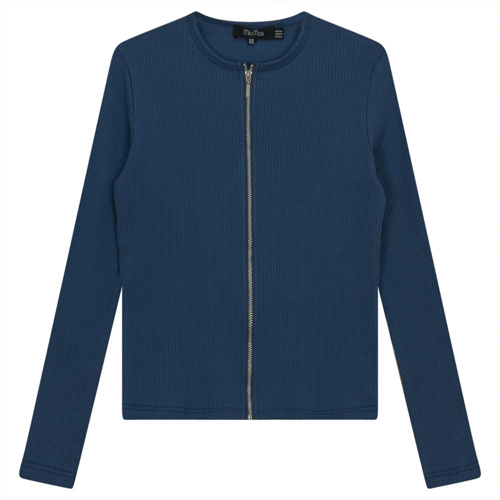 Thin Ribbed Crop Zipper Bomber