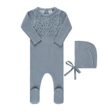 Baby Smocked Ribbed Knit Romper & Bonnet Vintage Blue
