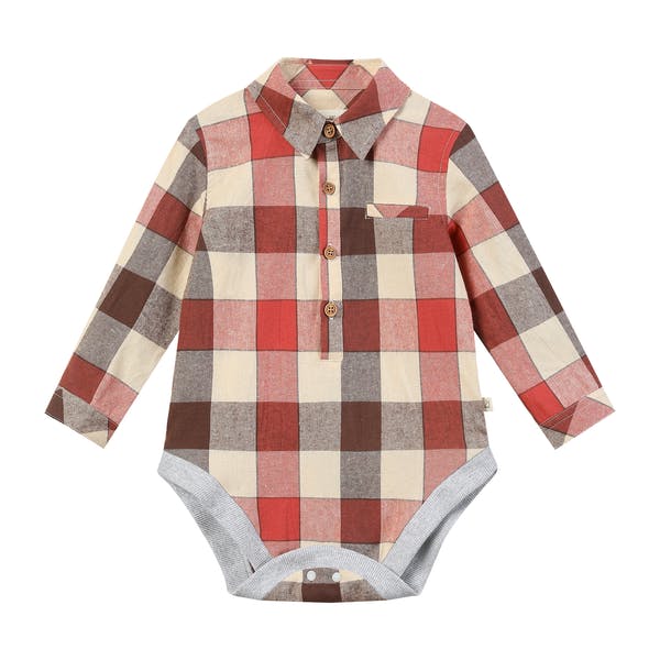 JASPER Rust/Cream Large plaid Woven Onesie