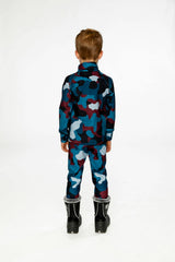 Two Piece Thermal Underwear Blue and Red Camouflage Print