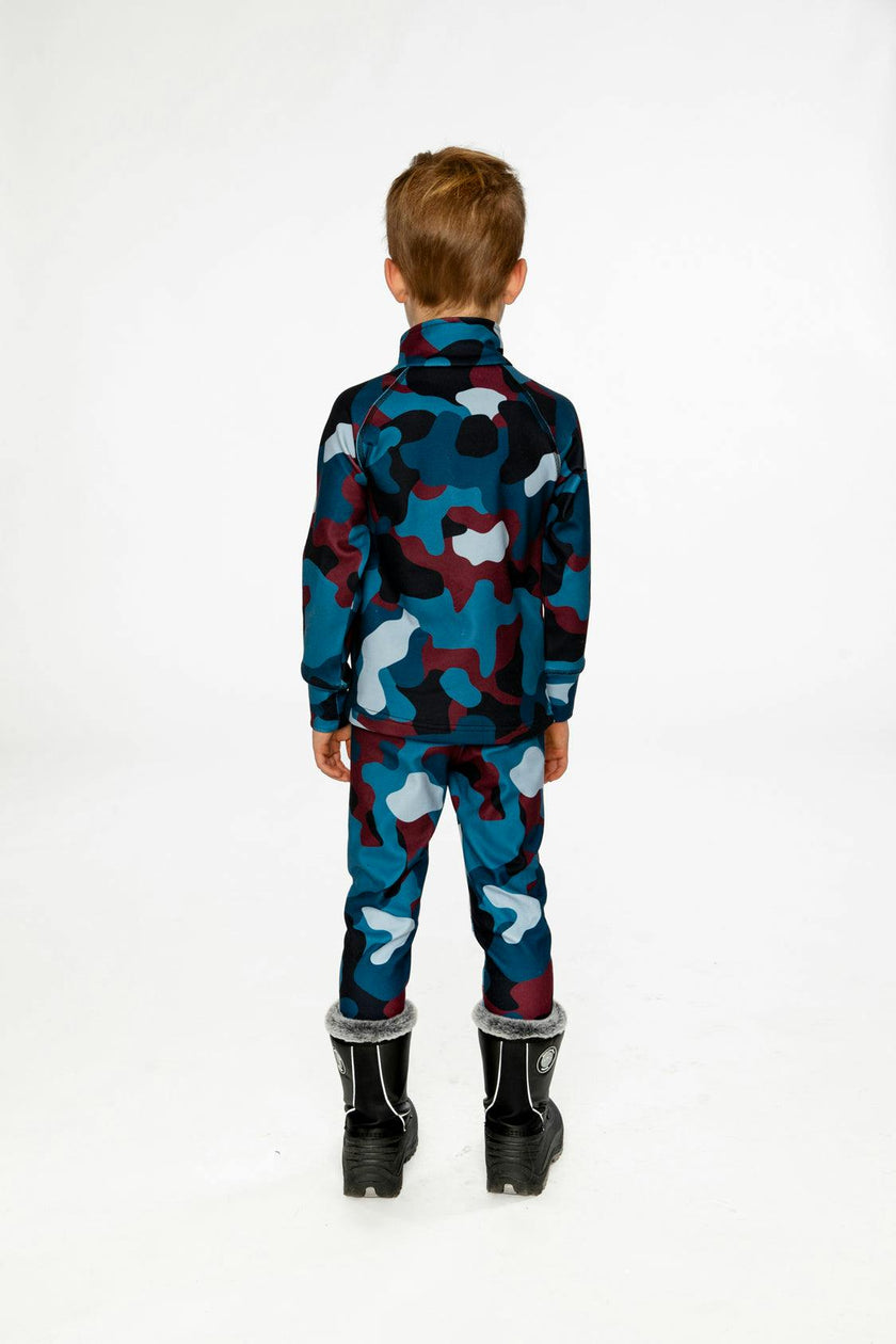 Two Piece Thermal Underwear Blue and Red Camouflage Print