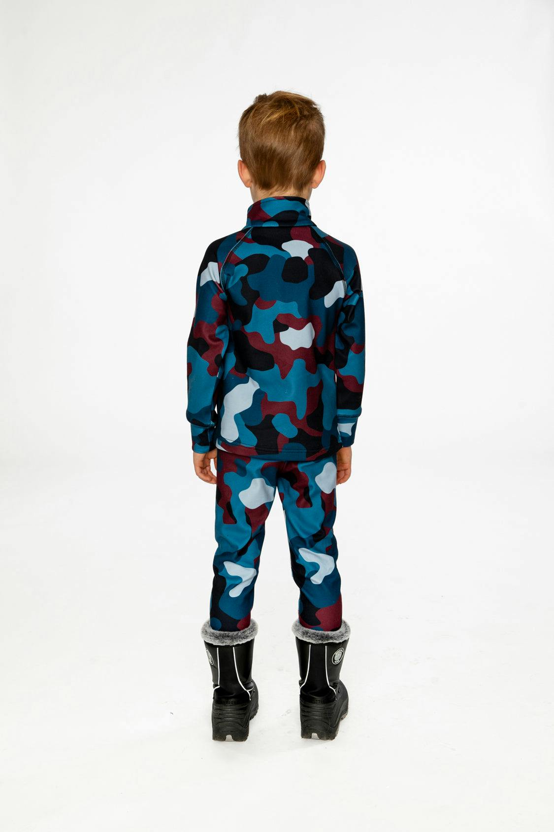 Two Piece Thermal Underwear Blue and Red Camouflage Print