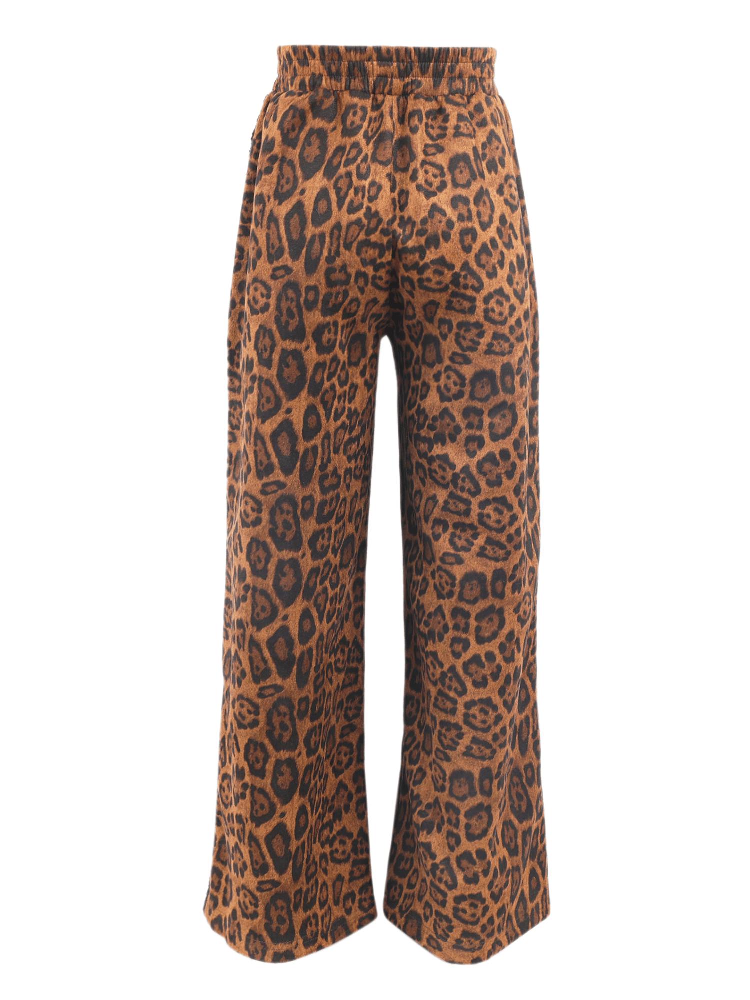 Leopard Print Sequin Trim Wide Leg Track Pants