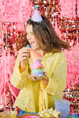 Packed Party Top Off the Fun Mini Glitter Party Hats Set of 8 - Shimmering Glitter Hats with Pom Pom Tops and Gold Elastic Straps, One Size Fits All