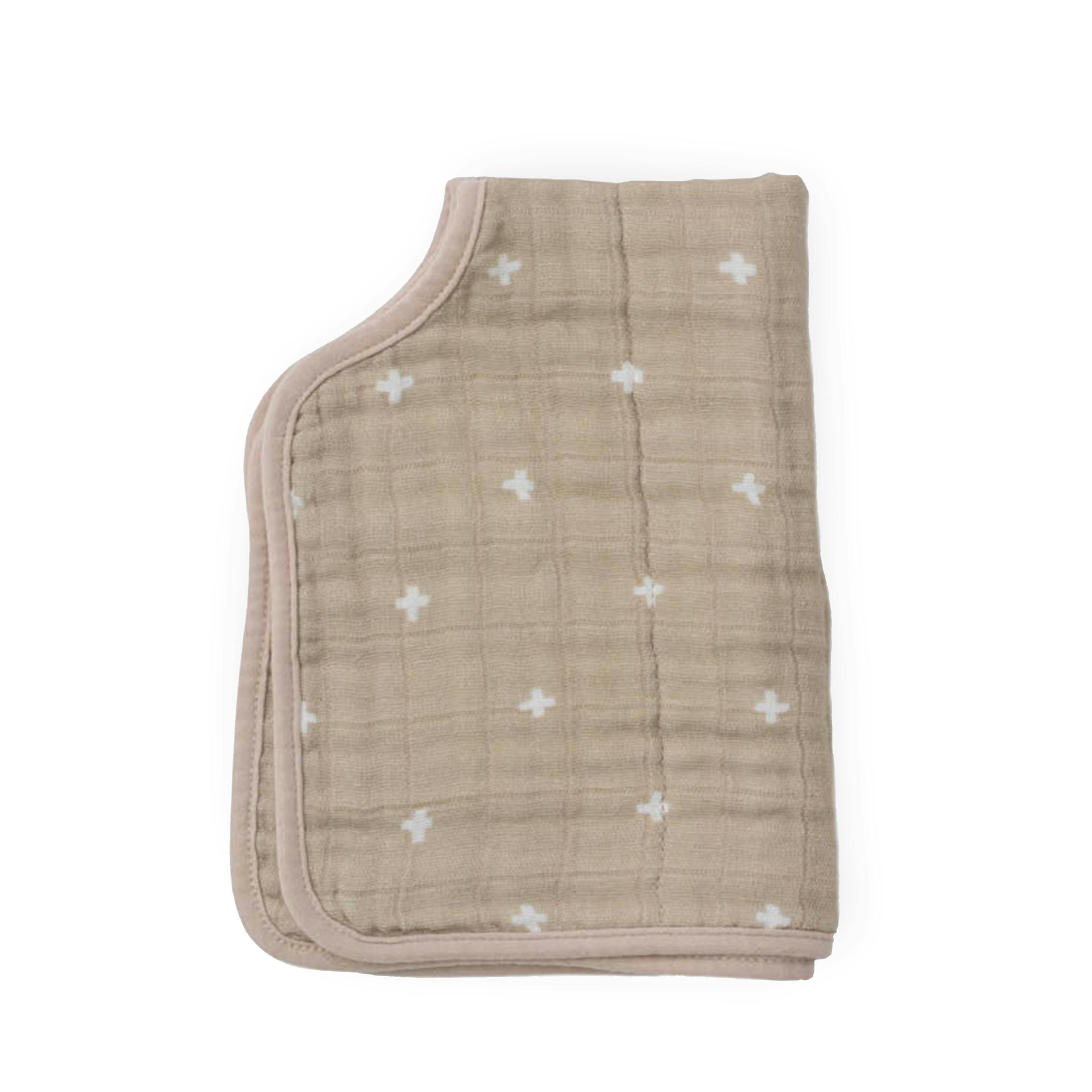 Cotton Muslin Burp Cloth - Taupe Cross