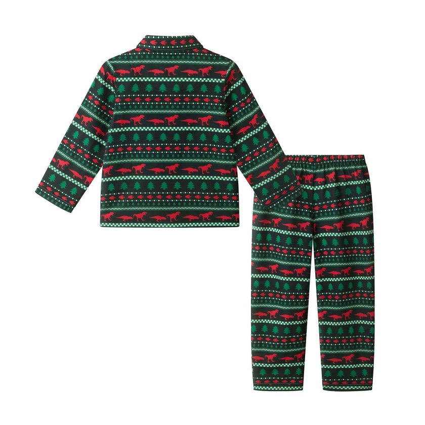Boys Buttondown Pajama Set | Holiday Dinos