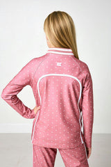 girls dusty pink polka dot retro half-zip