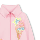 Light Pink Zip‑Up Cardigan with Sequin Motifs
