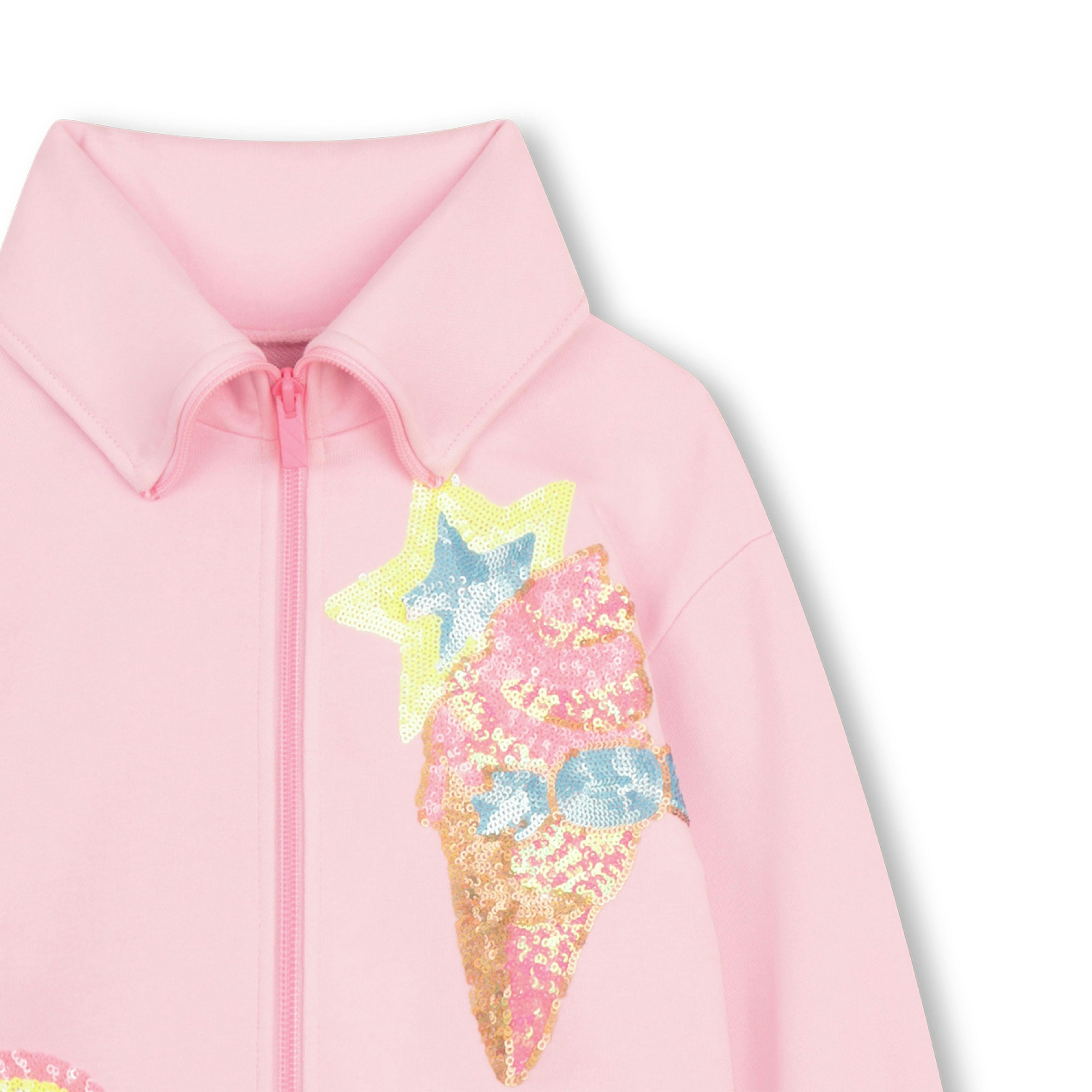 Light Pink Zip‑Up Cardigan with Sequin Motifs