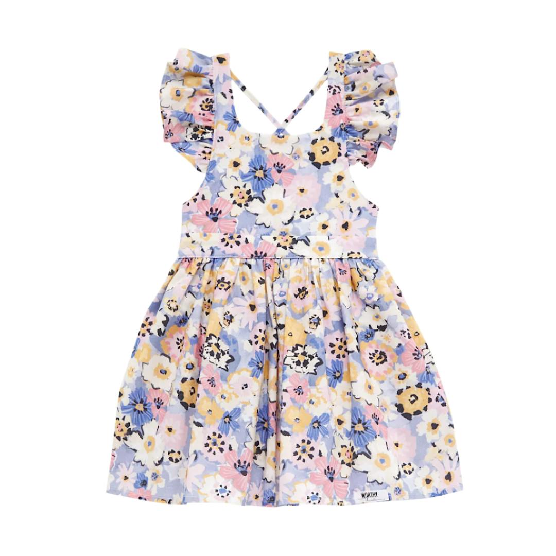 Ruffle Sleeve Dress in Purple Flowers
