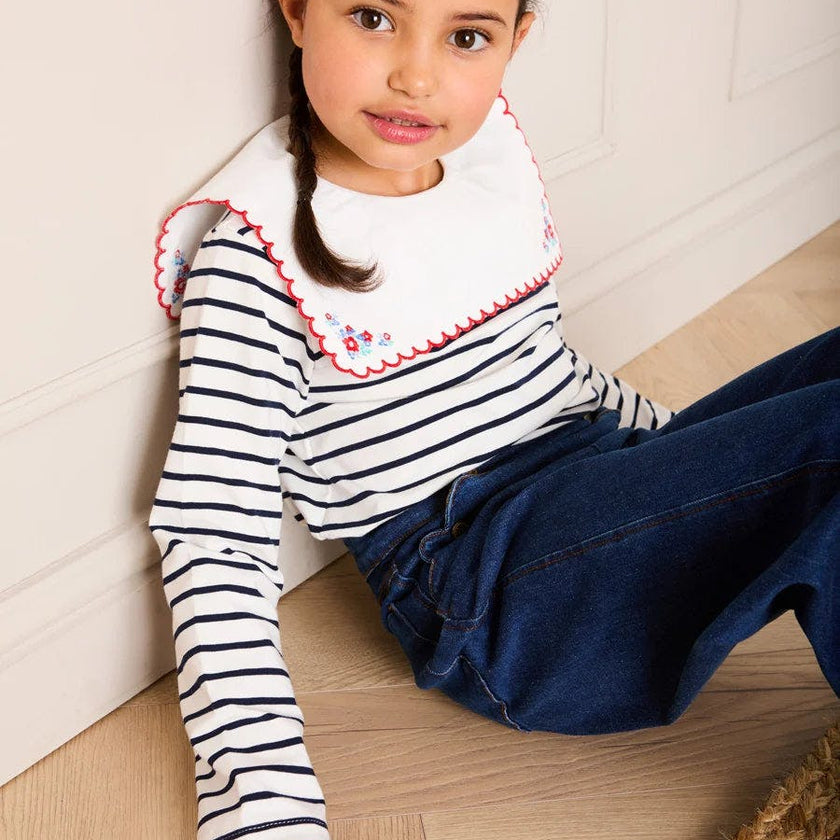 Scallop Detail Wide Leg Jeans in Blue Denim (2-12yrs)