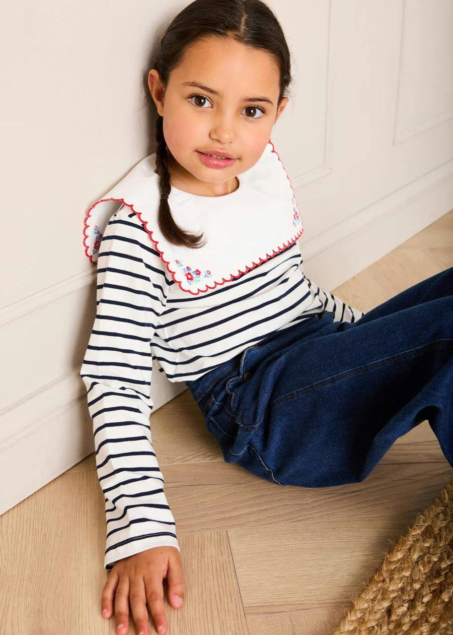 Scallop Detail Wide Leg Jeans in Blue Denim (2-12yrs)