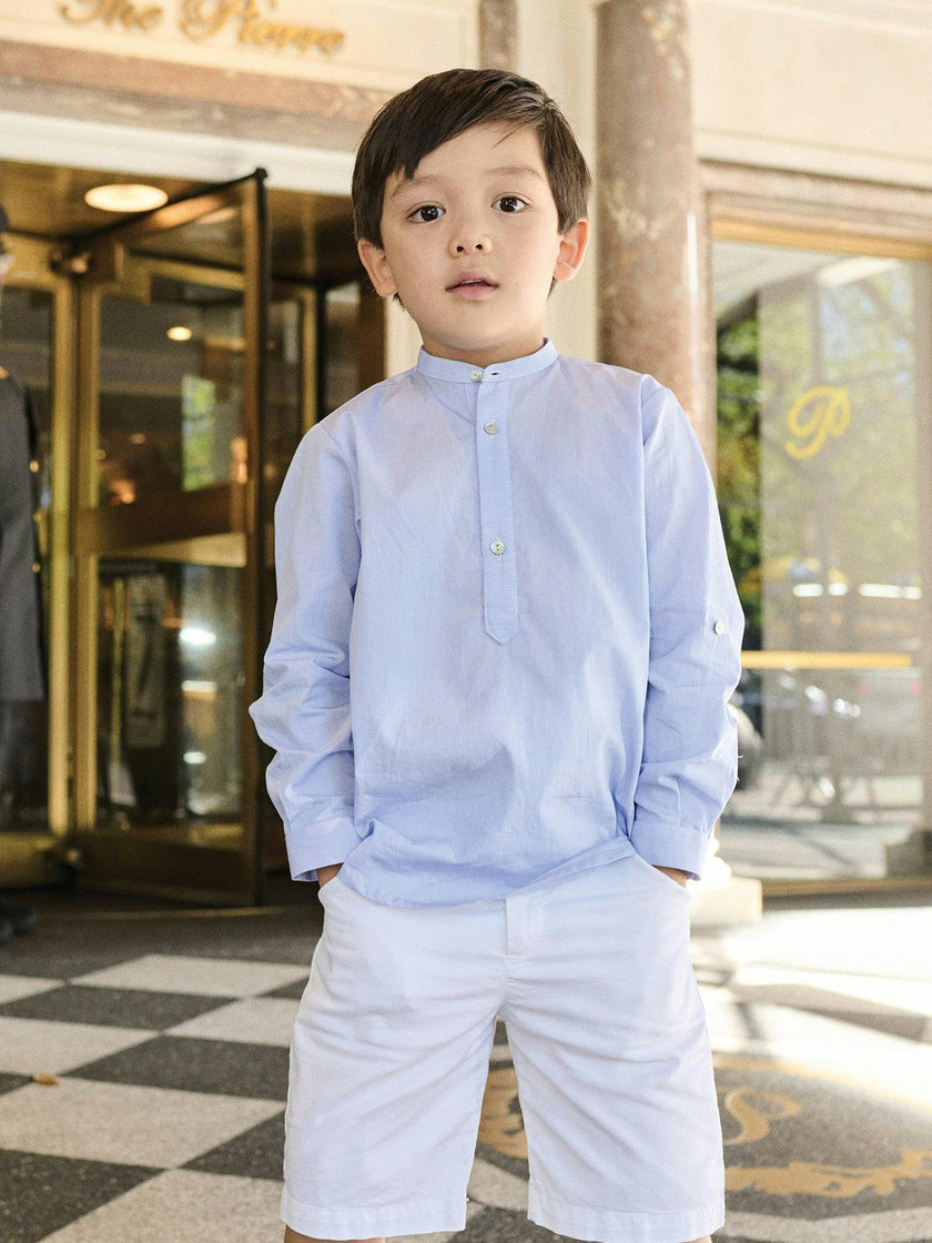 Nicky Hilton x La Coqueta Blue Stripe Nicholai Long Sleeve Boy Shirt