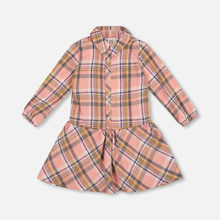 Shirt Plaid Dress with Frill