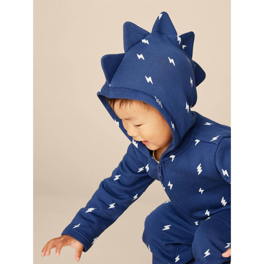 Babys Spike Out Print Front Zip Hoodie, Blue