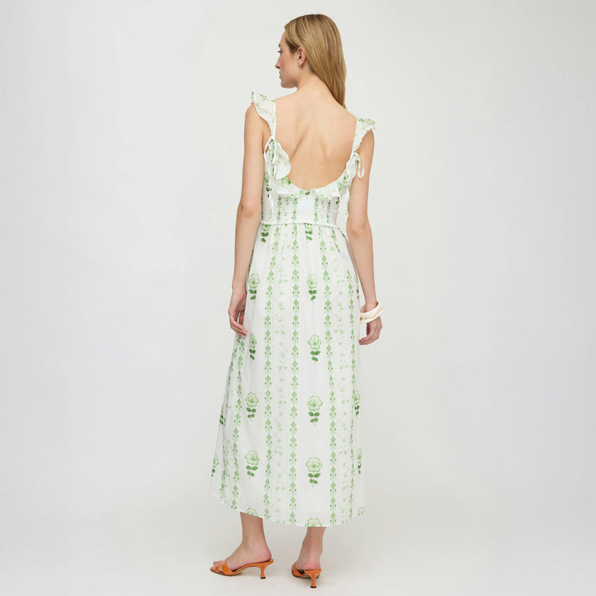 Hill House Home The Cambria Nap Dress | White/Green Arcadia Border | 2XS | Adult