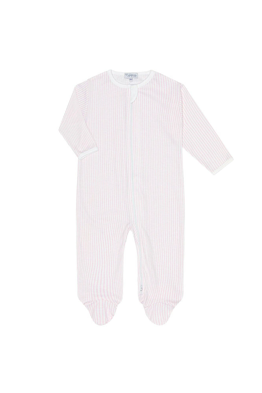 Pink Classic Stripes Zipper Footie