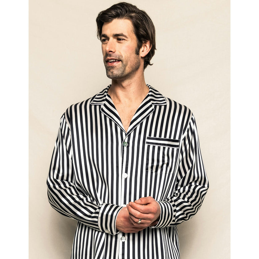 Men's Silk Pajama Set in Navy