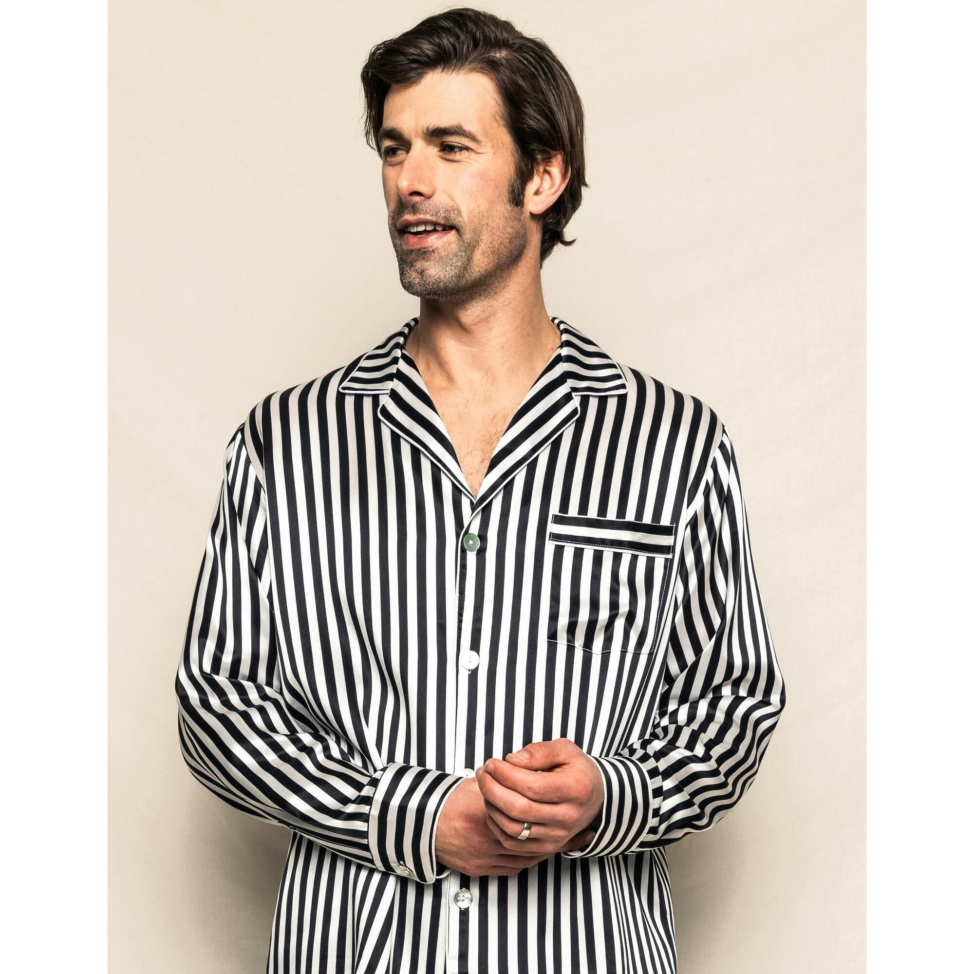 Men's Silk Pajama Set in Navy