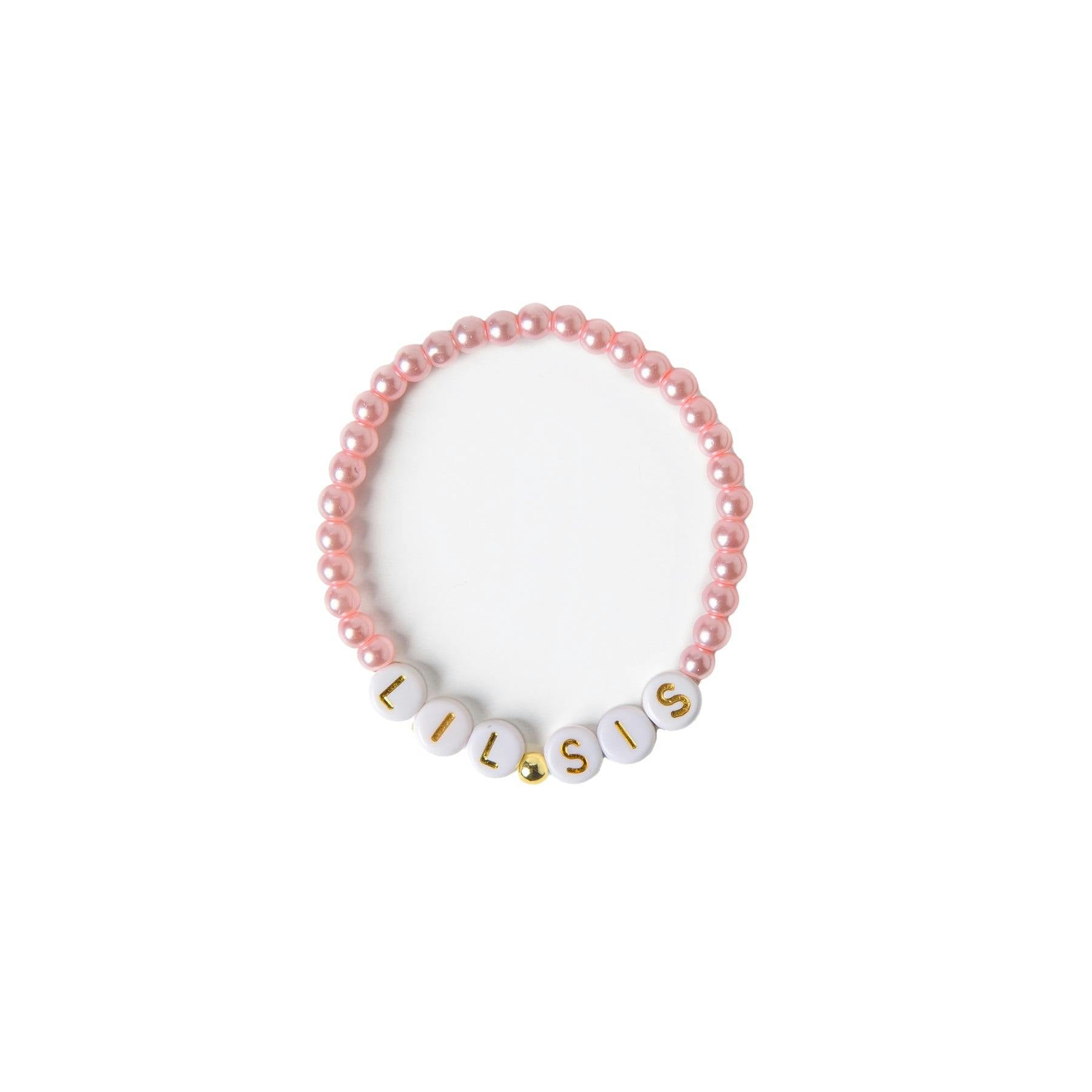 LIL SIS Pink Bead & White Letters Bracelet