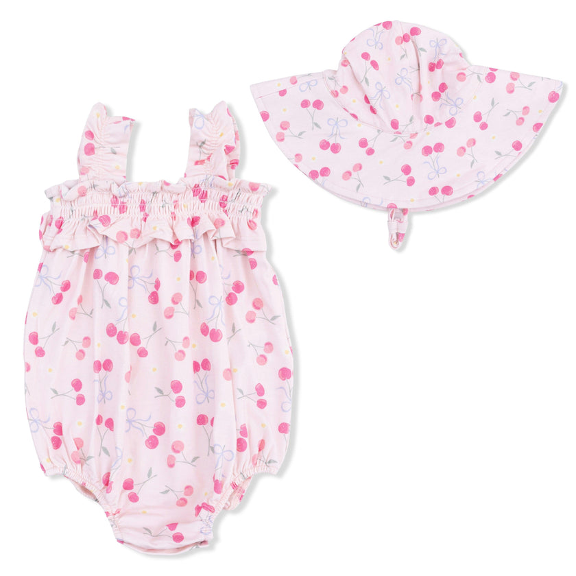 Sweet Bow Cherries - Ruffly Strap Bubble & Sun Hat