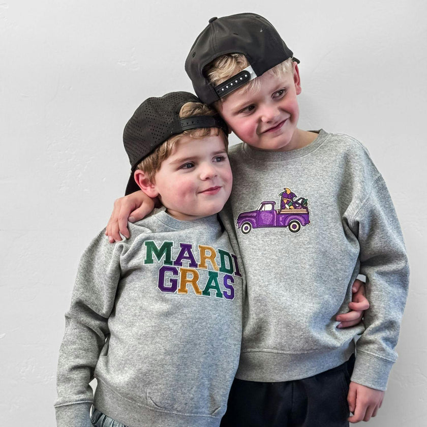 Mardi Gras Truck Patch Sweatshirt - Gray