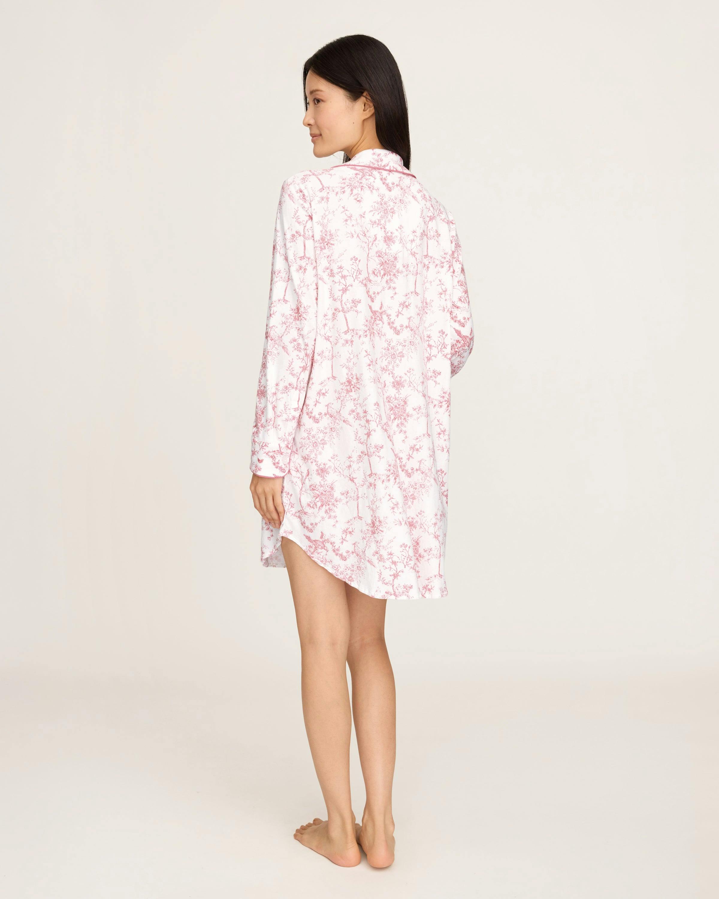 Women's Pima Maternity Nightshirt in Pink Timeless Toile
