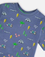 Organic Cotton Jersey T-Shirt Blue Bicycle Print